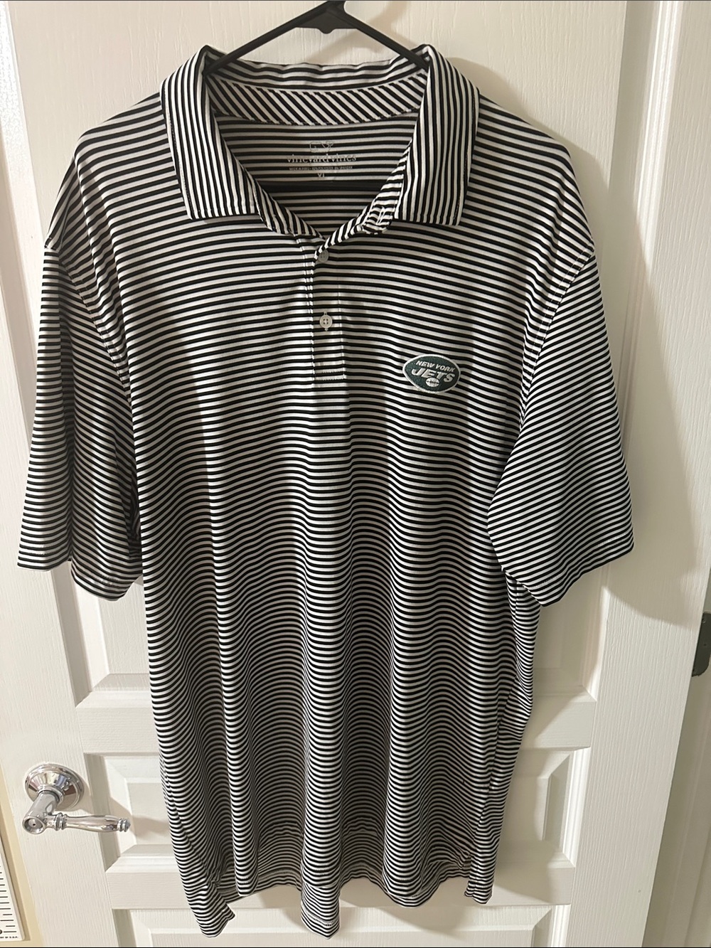 Vineyard Vines New York Jets Black & White Striped Polo Shirt